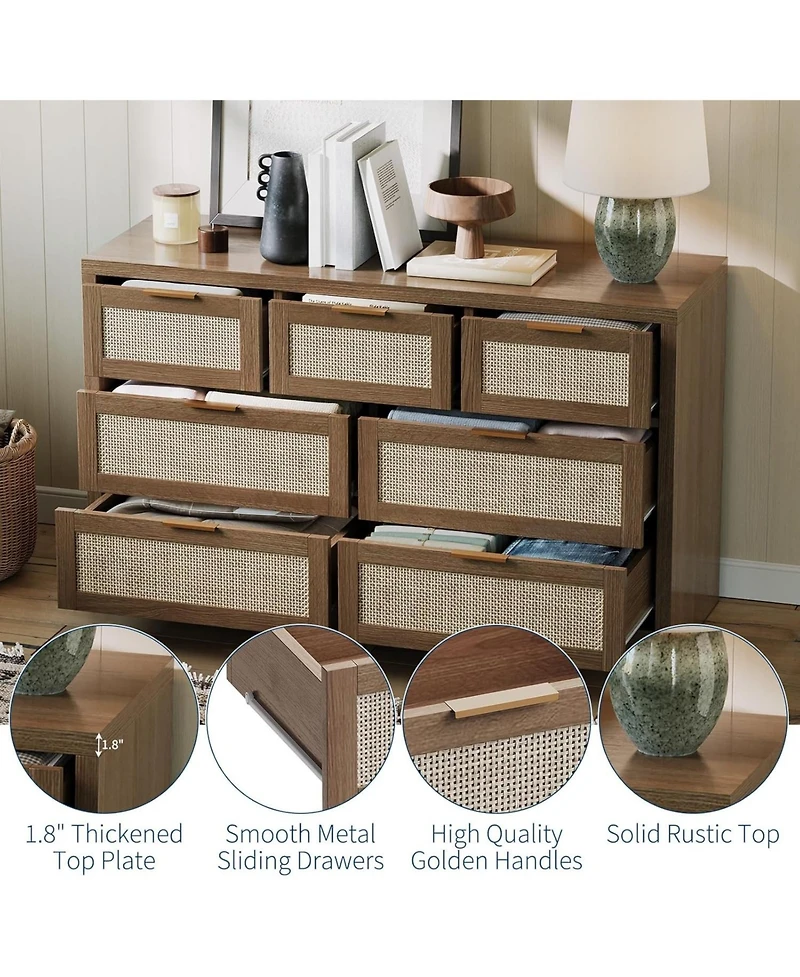 gaomon 53" Dresser for Bedroom 7 Drawer Boho Chest of Drawers, Large Storage Cabinet for Clothes, Tv Stand for Living Room, Wood Accent Furniture