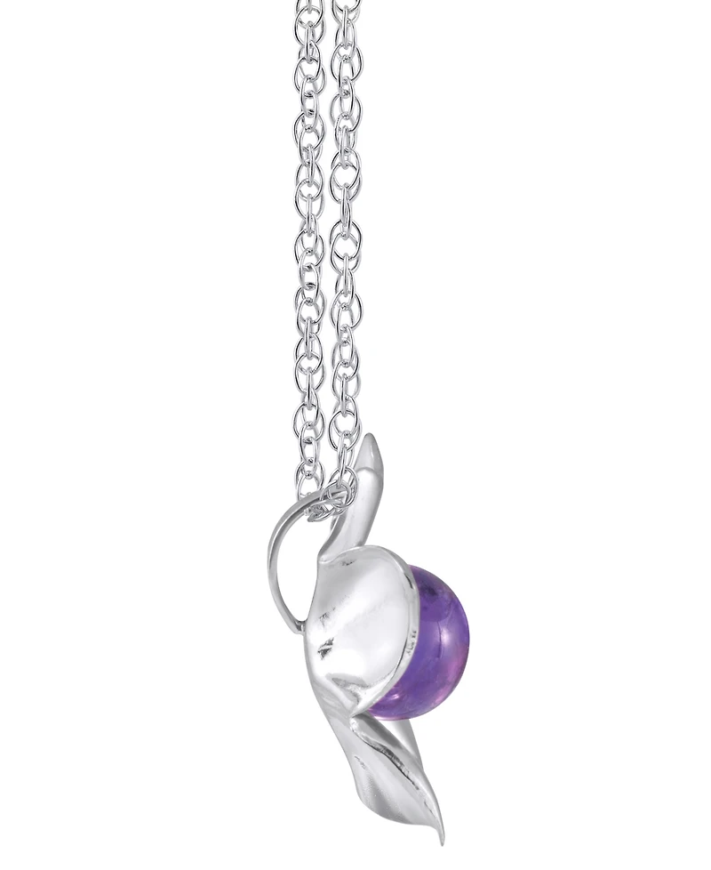 Macy's Cape Amethyst (5/8 ct. t.w.) Hibiscus Flower Pendant Necklace 10k White Gold (Also Available Multi-Stones)