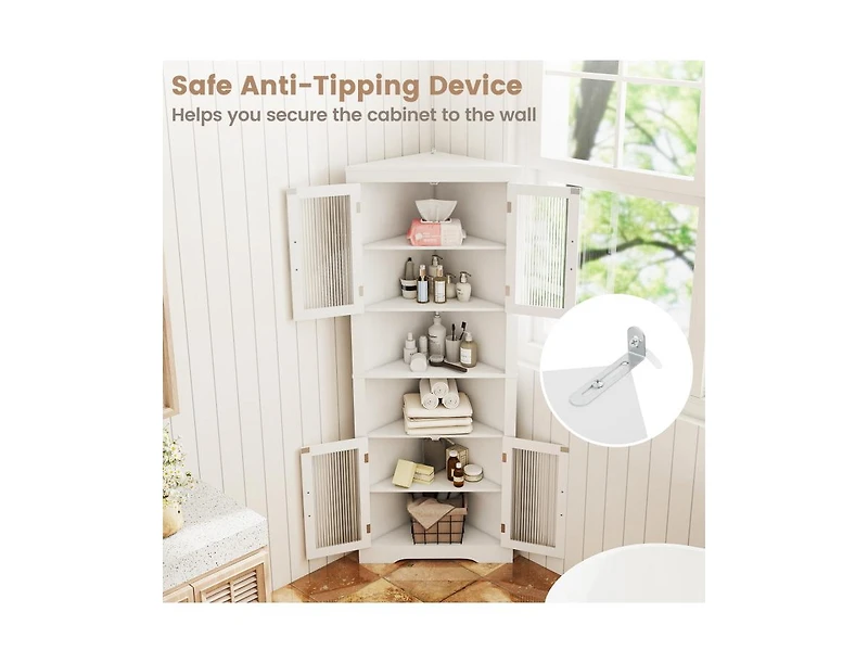 Slickblue Tall Triangular Corner Buffet Cabinet with Glass Doors