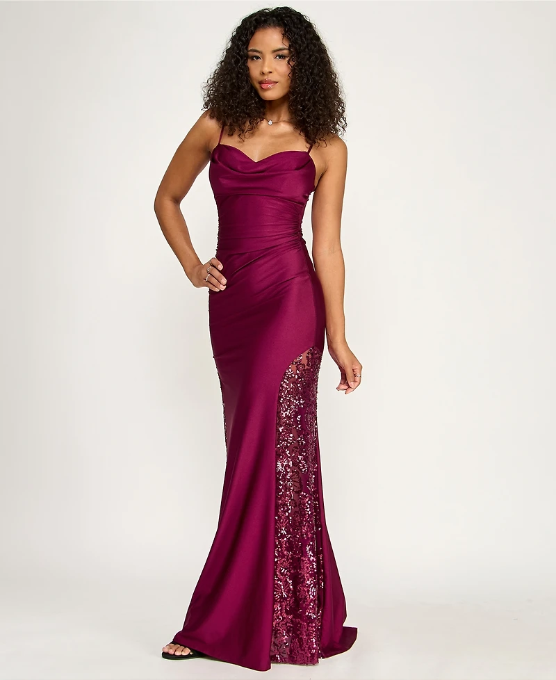Katia Rae Juniors' Cowl Neck Gown
