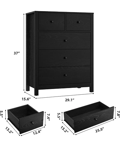 Gaomon 5-Drawer Modern Tall Wooden Dresser, Storage Chest Organizer for Bedroom