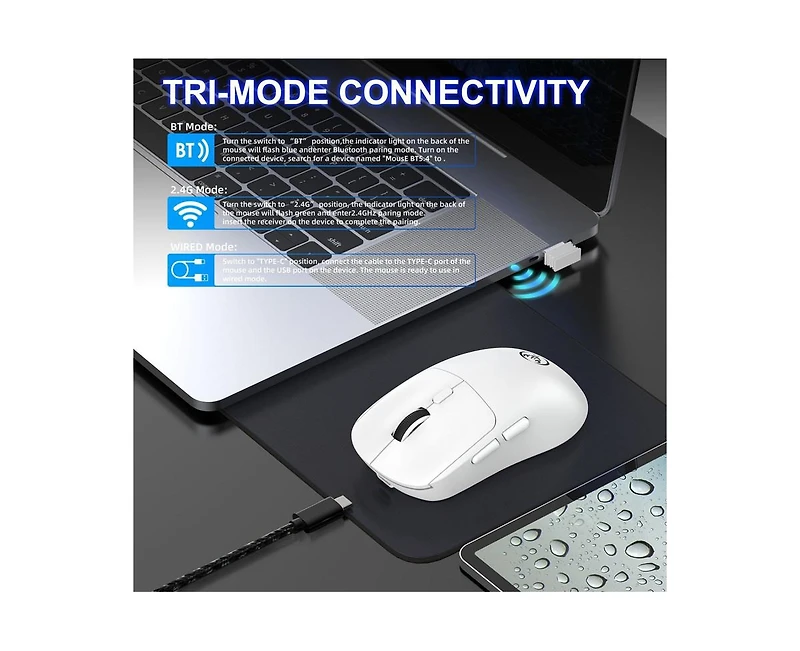 Risokeys Tri Mode Wireless Gaming Mouse 6400 Dpi Lightweight Usb C Rechargeable Mouse