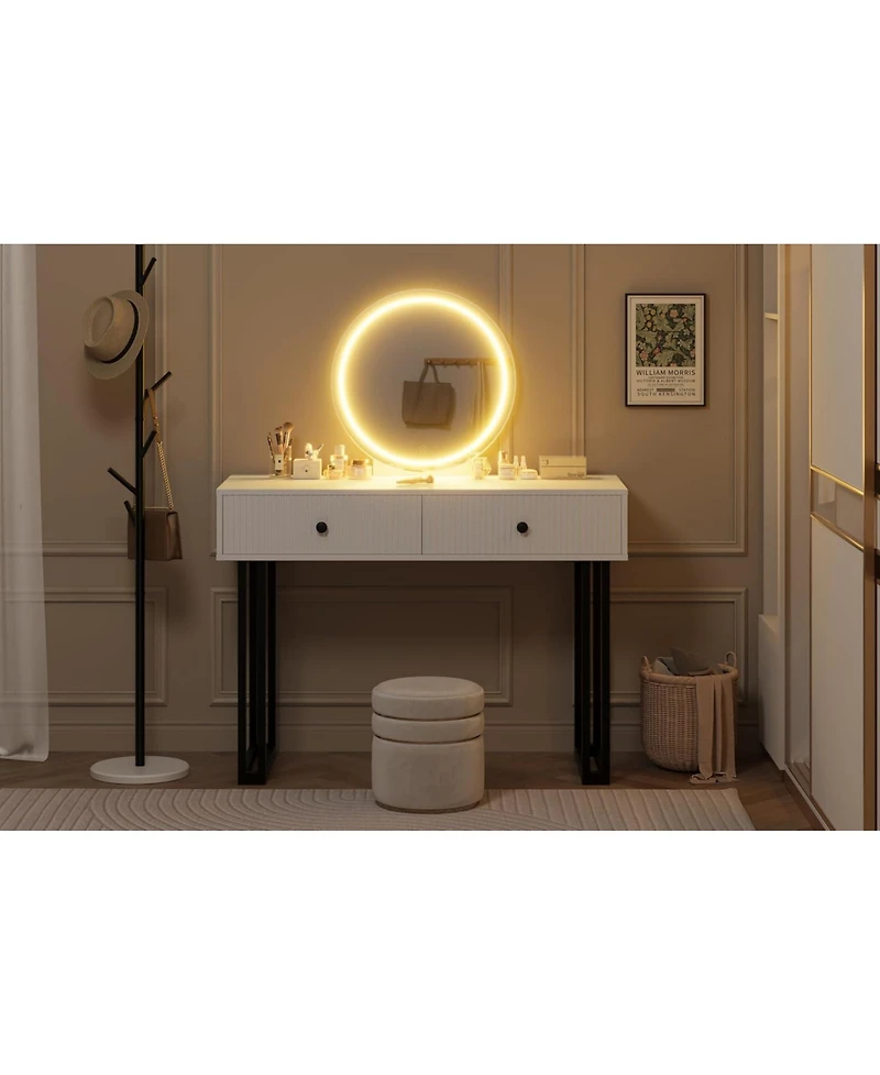 Gaomon Vanity Desk with Mirror & 3-Color Led Lights, Modern Design with Storage