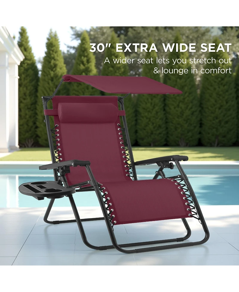Best Choice Products 30" Extra Wide Folding Zero Gravity Patio Lounge Chair w/Adjustable Canopy Shade