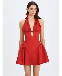 Miss Circle Women's Peyton Ruby Plunging Halter Keyhole Mini Dress
