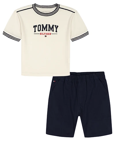 Tommy Hilfiger Boys' 2T-7 Crewneck T-Shirt and Shorts, 2-Piece Set