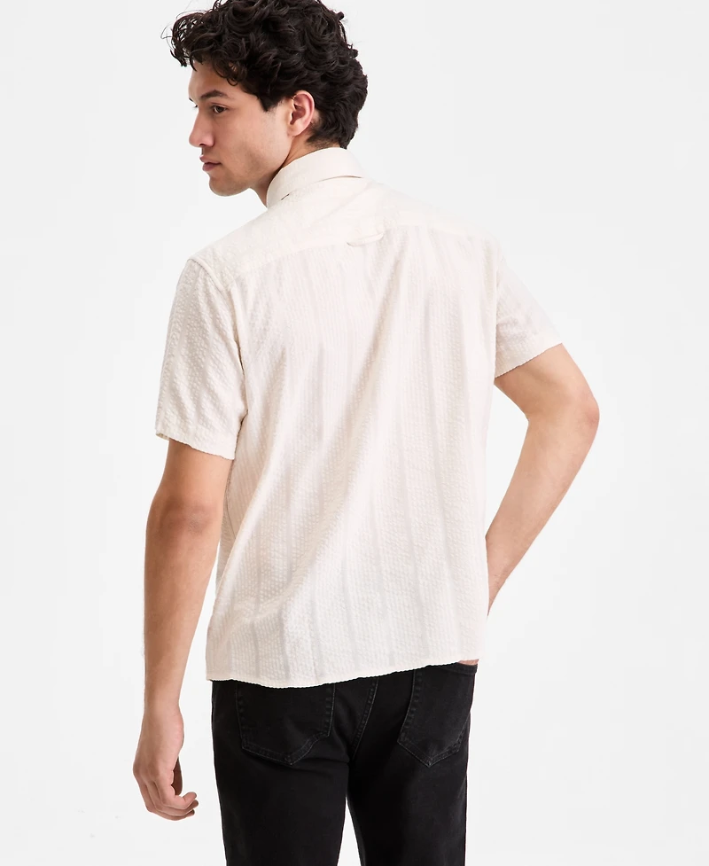 Sun + Stone Men's Textured-Stripe Short-Sleeve Shirt, Macy's Exclusive
