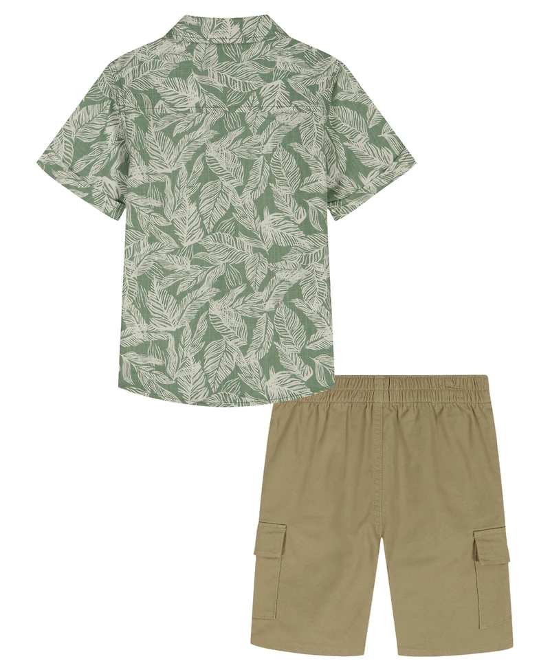Kids Headquarters Boys' 2T-5 Short-Sleeve Palm Print Textured Shirt & Cargo Shorts, 2-Piece Set