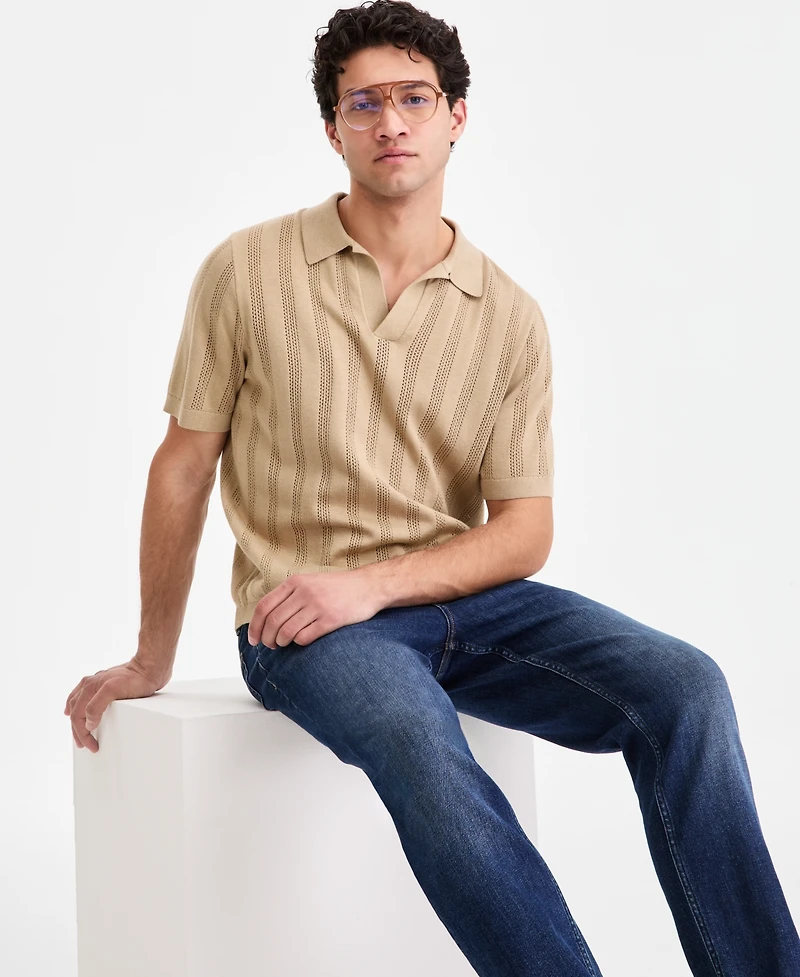 Sun + Stone Men's Mixed-Stitch Johnny Collar Sweater, Macy's Exclusive