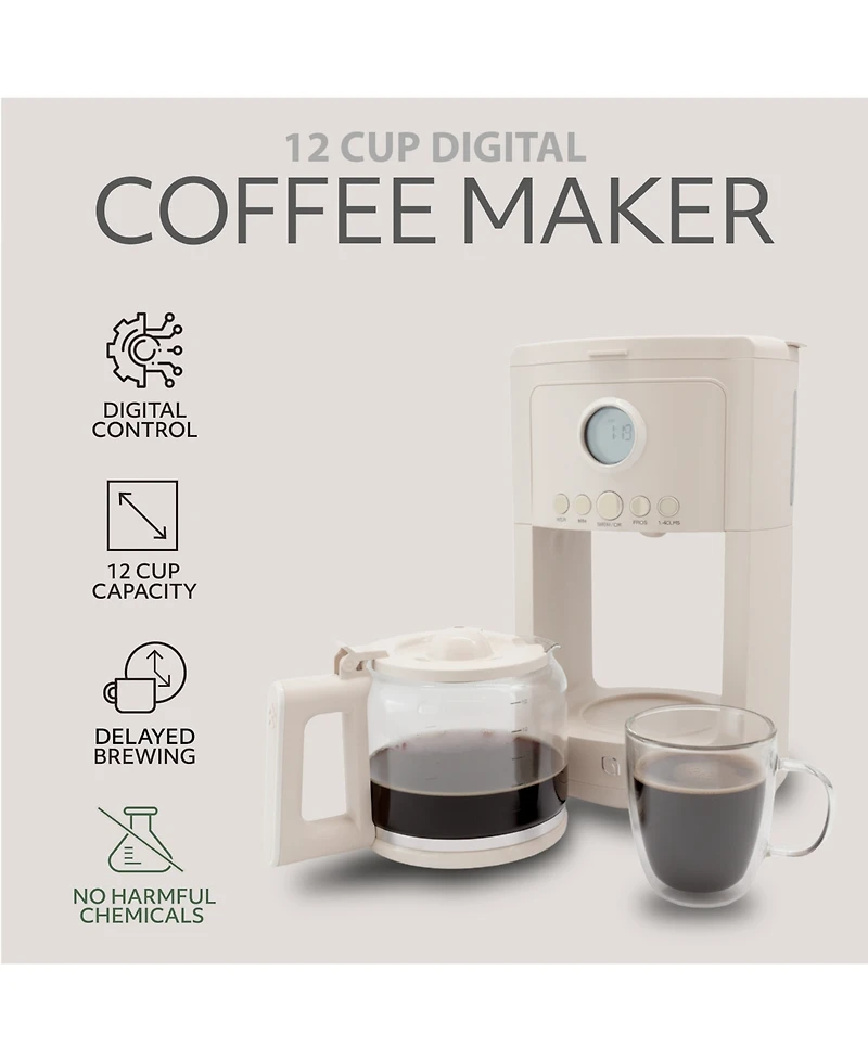 Willow Kitchen 12 Cup Coffee Maker – Programmable Brewing Options with Timer, Beautiful Design, Glass Pot