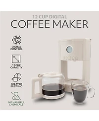 Willow Kitchen 12 Cup Coffee Maker – Programmable Brewing Options with Timer, Beautiful Design, Glass Pot