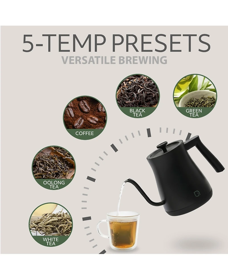 Willow Kitchen Digital Gooseneck Kettle with 5 Temperature Presets - Precision Heating Pouring for Perfect Brews