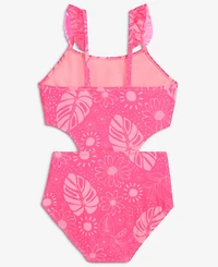 Breaking Waves Girls' 7-16 Palm-Print Cut-Out One-Piece Swimsuit