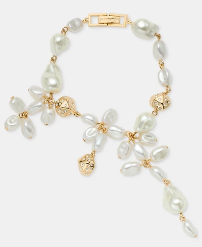 Givenchy Pave Nugget & Imitation Pearl Flower Statement Flex Bracelet