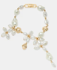 Givenchy Pave Nugget & Imitation Pearl Flower Statement Flex Bracelet