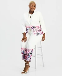 Kasper Plus Size Floral Trim Two Button Jacket Straight Leg Ankle Pants