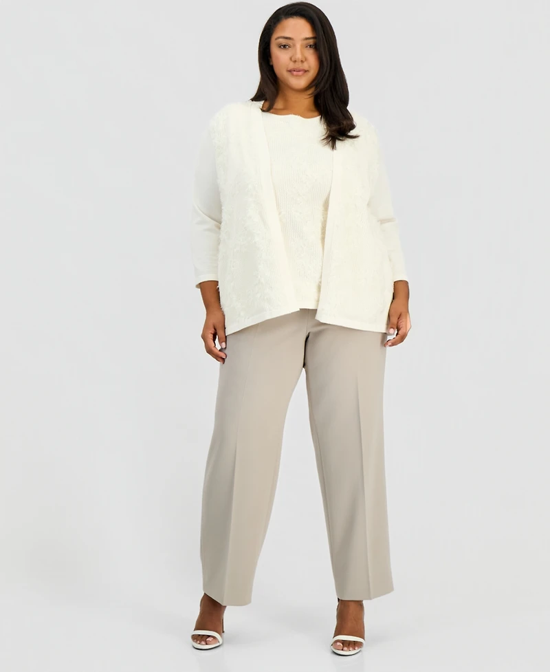 Anne Klein Plus Floral Applique Cardigan Sweater