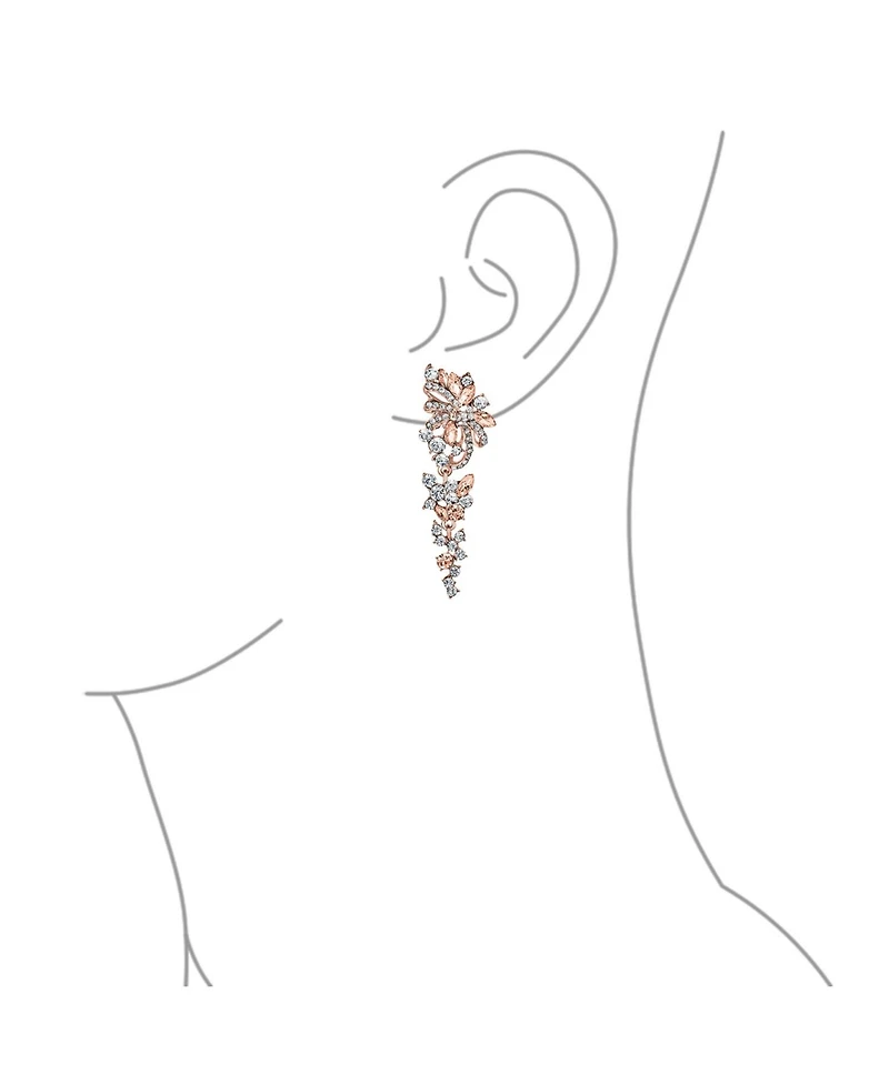 Bling Jewelry Dangling Holiday Party Waterfall Long Flower Bow Crystal Prom Pageant Chandelier Statement Earrings Pink Rose Gold Or Silver Plated