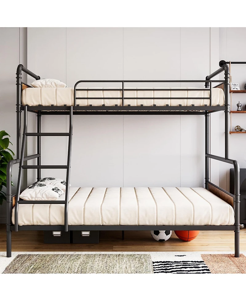 gaomon Bunk Bed Twin Over Full with High Guardrail and Ladder, Convertible Metal Bunk Beds