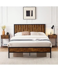 gaomon Full Bed Frame with Wood Headboard, Platform Metal Bed with 14 Heavy-Duty Steel Slats