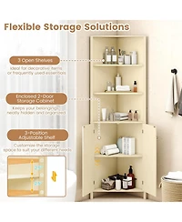 Volenca 68" Tall Corner Bathroom Cabinet with 5 Shelves and 2 Fluted Doors, Space-Saving