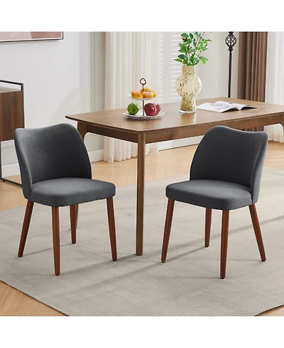 gaomon Set of 2 Linen Upholstered Dining Chairs, Wing Back Kitchen Seating with Solid Wood Legs