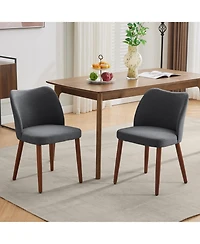 gaomon Set of 2 Linen Upholstered Dining Chairs, Wing Back Kitchen Seating with Solid Wood Legs