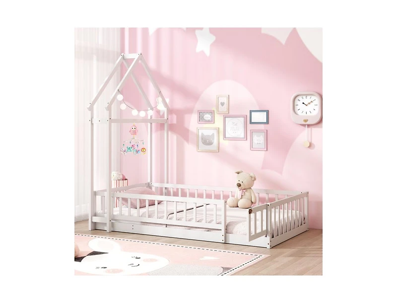 Slickblue House Style Twin Floor Bed with Decorative Headboard - 48