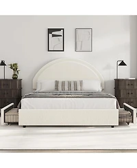 gaomon Twin Bed Frame with Storage Drawers, Upholstered Boucle Platform, Round Headboard, Heavy-Duty, Noise-Free