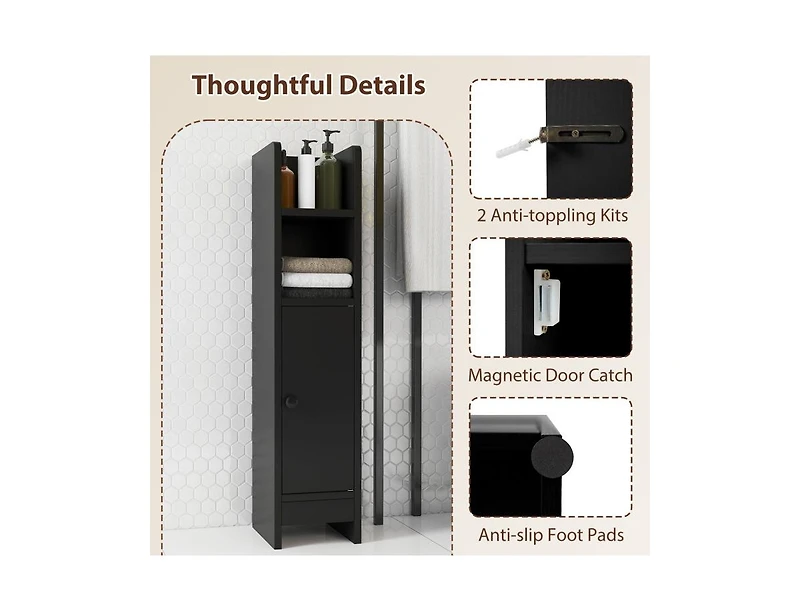 Slickblue Narrow Bathroom Corner Storage Cabinet with Adjustable Shelf