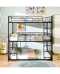 Slickblue Triple Metal Bunk Bed with Dual Ladders and Safety Rails - 56