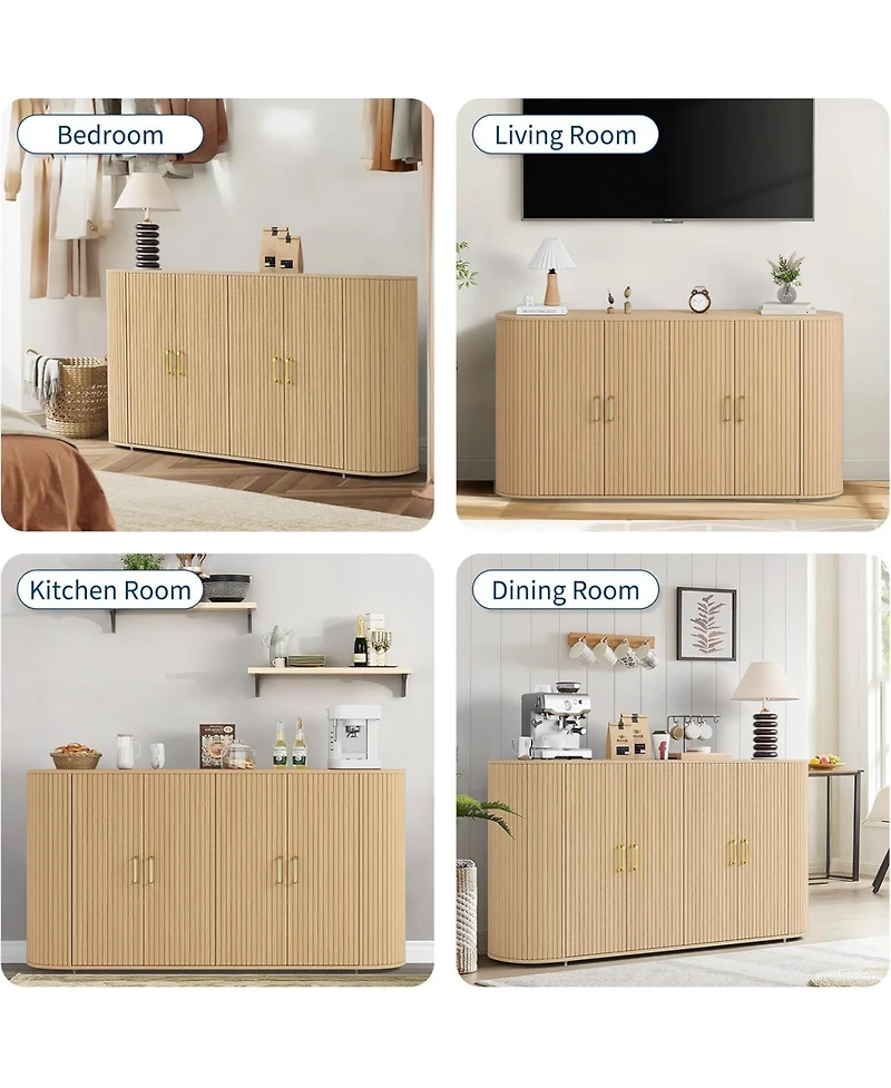 Gaomon 63" Buffet Sideboard Cabinet, Fluted Credenza with Adjustable Shelves, Modern Storage Console Table