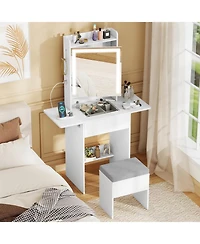 Volenca Space-Saving Vanity Desk with Lighted Mirror and Lights, Bedroom Makeup Table