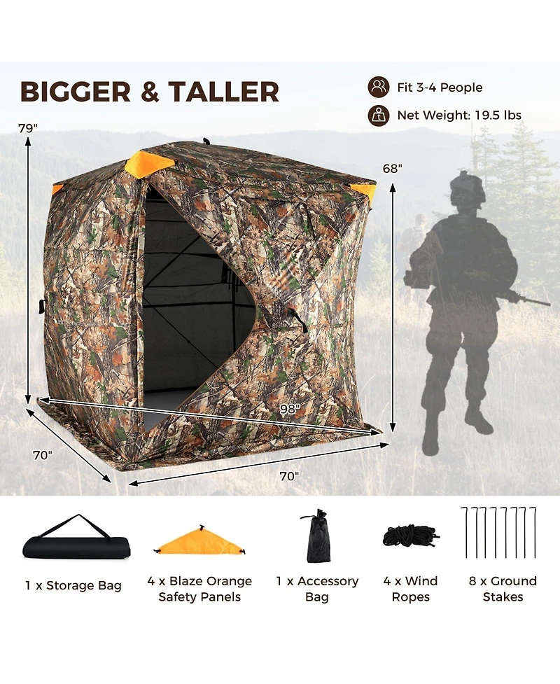 Mecale 270° See-Through Pop-Up Hunting Blind for 3-4 People with Full-Open Swing Door