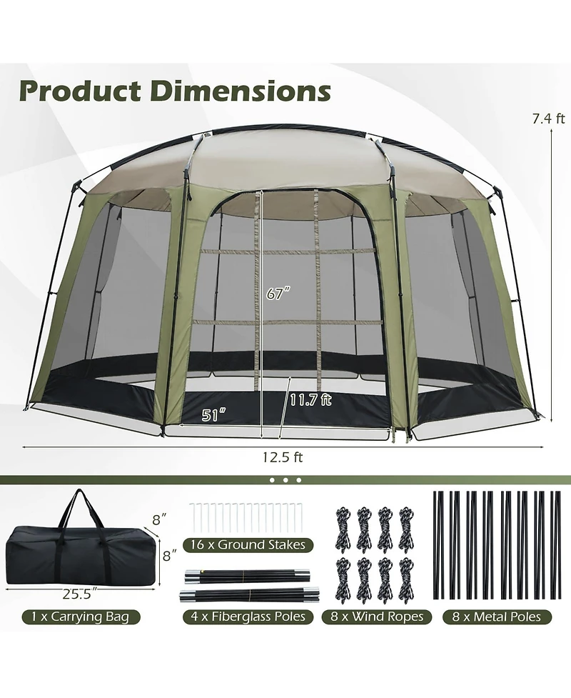 Mecale Netted Canopy Tent for 6-8 People with Zippered Door, Outdoor Screen Shelter