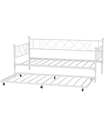 gaomon Twin Daybed with Trundle, Heavy-Duty Metal Slats, Upholstered Headboard, Space-Saving, White