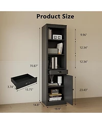 Gaomon 71" Narrow Storage Cabinet with Adjustable Shelves, 3-Tier Bookcase with Drawers & Doors