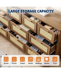 gaomon 10 Drawers Dresser for Bedroom, Rattan Chest of with Spacious Tabletop & Handles, Closet Organizer Tv Stand Living Room,