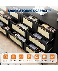 gaomon 10 Drawers Dresser for Bedroom, Rattan Chest of with Spacious Tabletop & Handles, Closet Organizer Tv Stand Living Room,