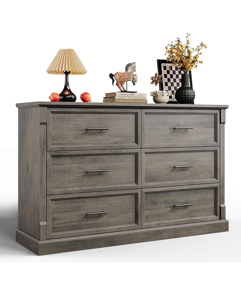 Gaomon 47" Farmhouse 6 Drawer Dresser, Rustic Wood Chest Organizer for Bedroom Living Room Hallway Entryway