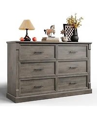 Gaomon 47" Farmhouse 6 Drawer Dresser, Rustic Wood Chest Organizer for Bedroom Living Room Hallway Entryway