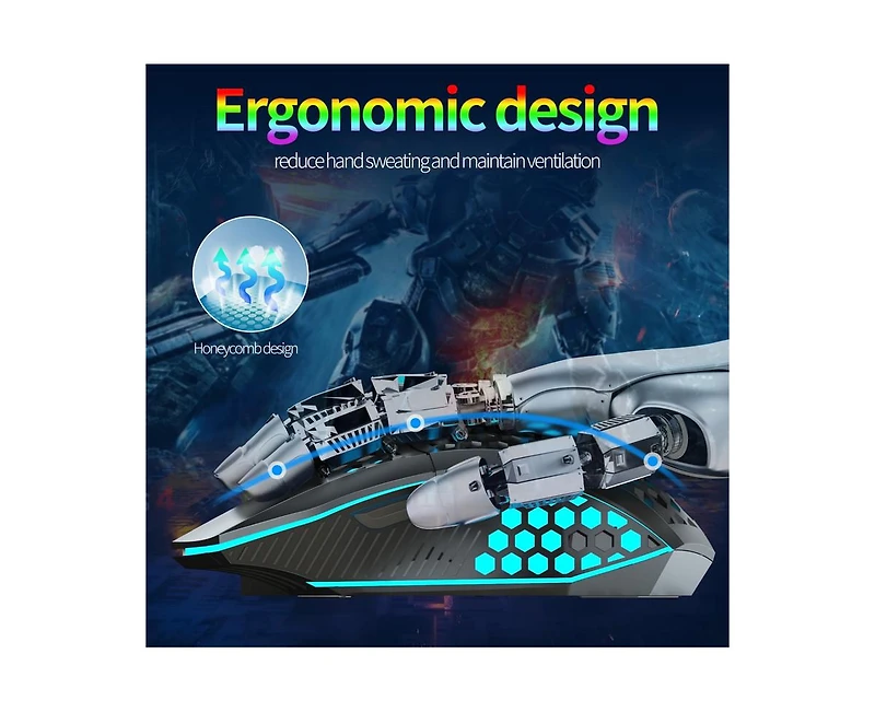 Risokeys 2.4G Wireless Rechargeable Gaming Mouse, Honeycomb Hollow Design, Rgb Backlight, 3-Speed Dpi (800/1200/1600), Silent Click,for Gamers