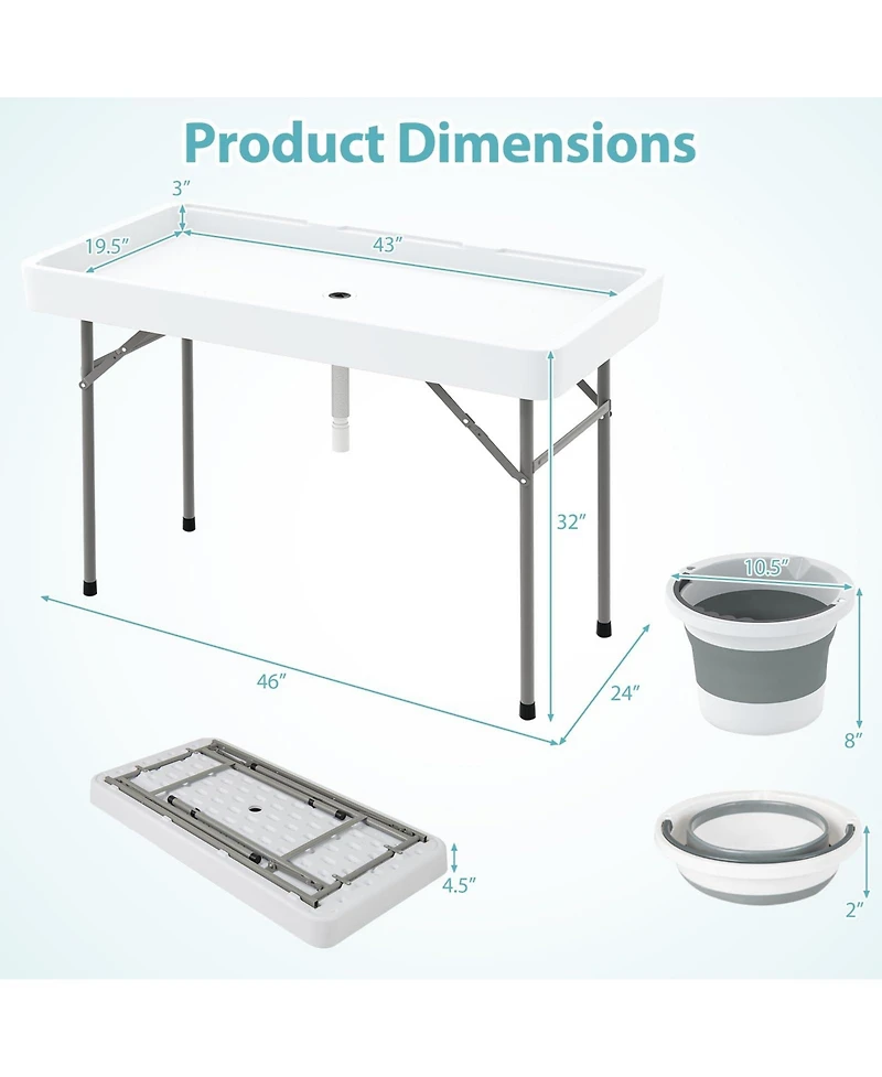 Mecale 4 ft Ice Cooler Folding Table with Large Sink, Portable Ice Bin Serving Table