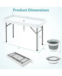 Mecale 4 ft Ice Cooler Folding Table with Large Sink, Portable Ice Bin Serving Table