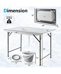 Mecale 4 ft Folding Ice Bin Table with Skirt and Ice Bucket for Camping, Picnic, Wedding