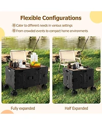 Mecale Large Foldable Utility Cart with 2-Tier Storage Crates and Telescoping Handle