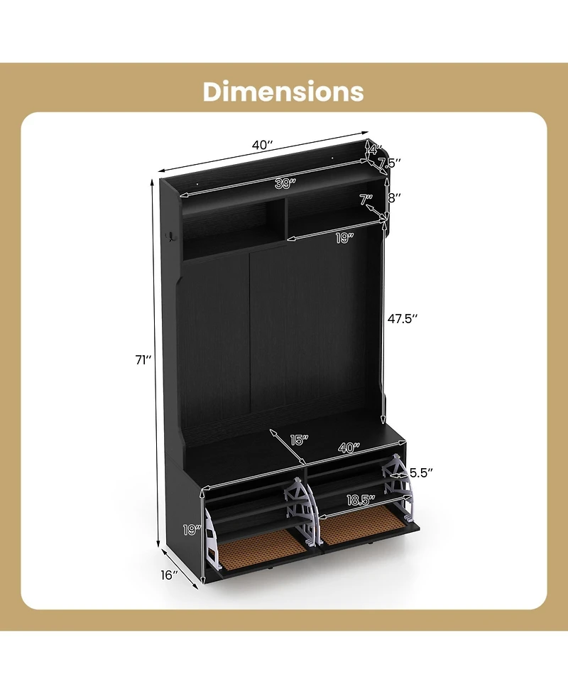 Slickblue Entryway 4-in-1 Hall Tree with Coat Rack and Flip Drawers