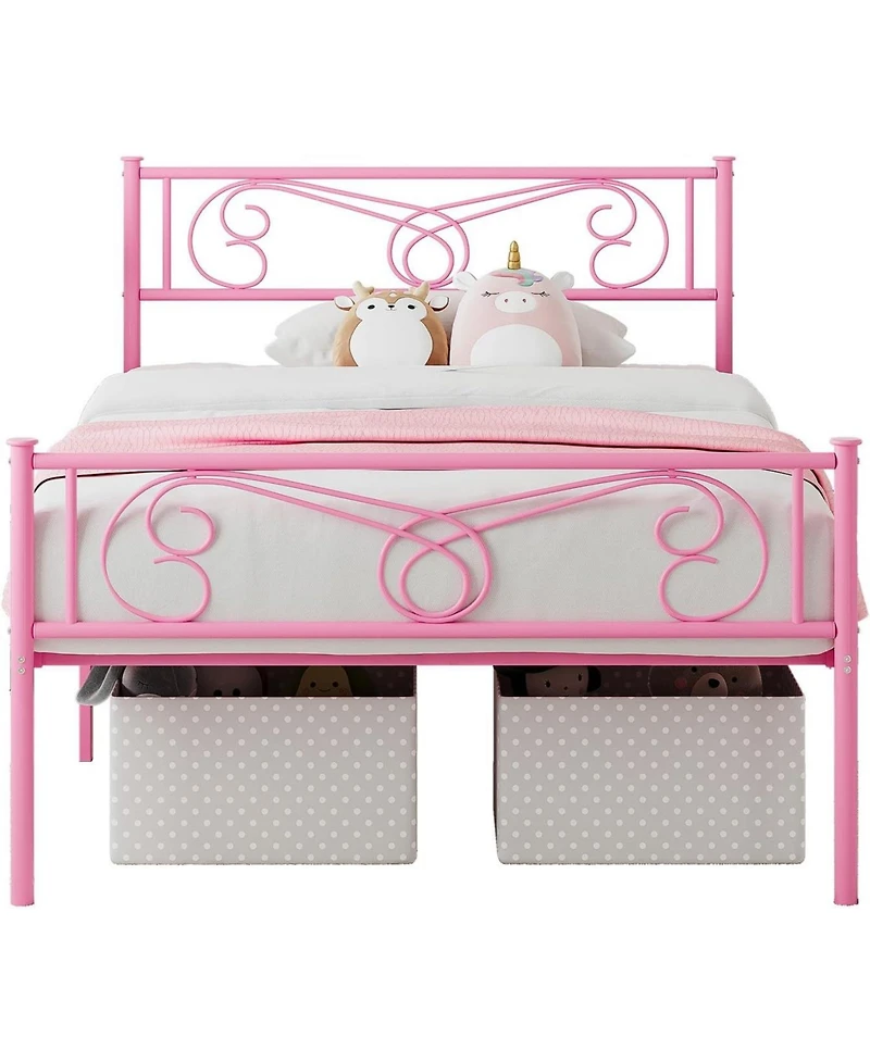 gaomon Twin Metal Platform Bed Frame with Headboard and Footboard, Steel Slat Support, Pink