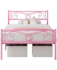 gaomon Twin Metal Platform Bed Frame with Headboard and Footboard, Steel Slat Support, Pink