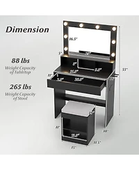 Volenca 31.5" Vanity Desk with Lighted Mirror, 3 Lighting Modes, and Storage Shelves